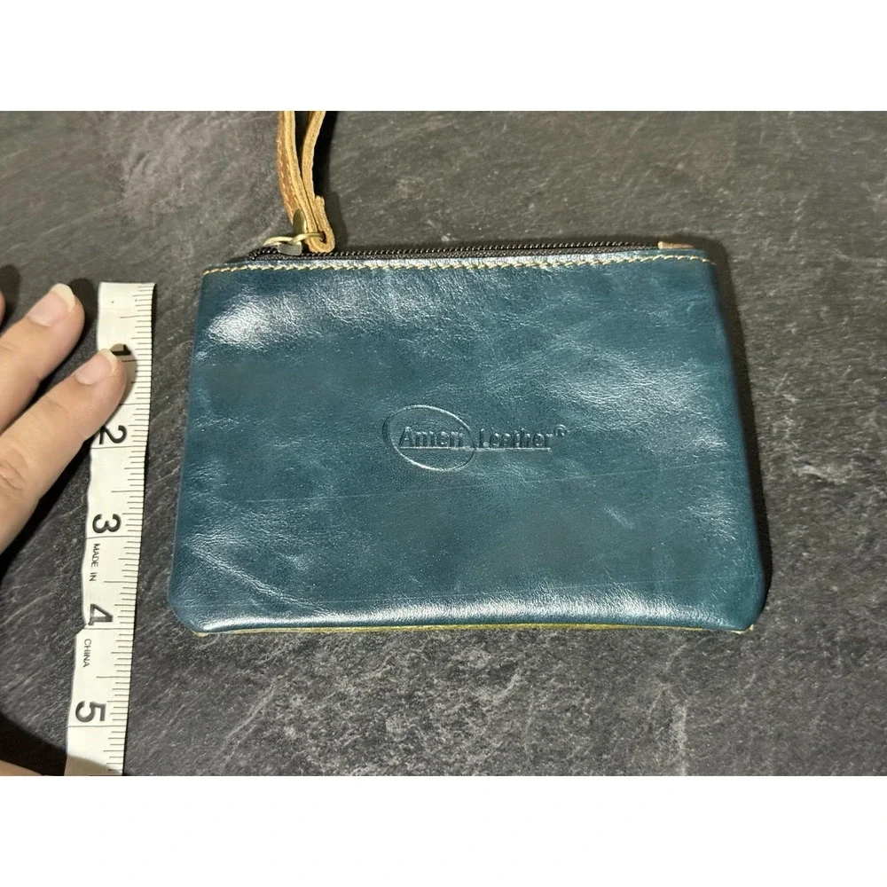 Ameri Leather Wristlet Teal Green Zip Closure Coin Purse Pouch Travel Wallet 6x4